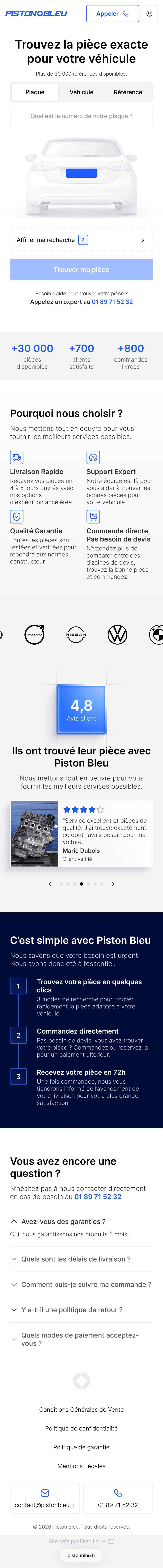 Aperçu mobile du site Piston Bleu